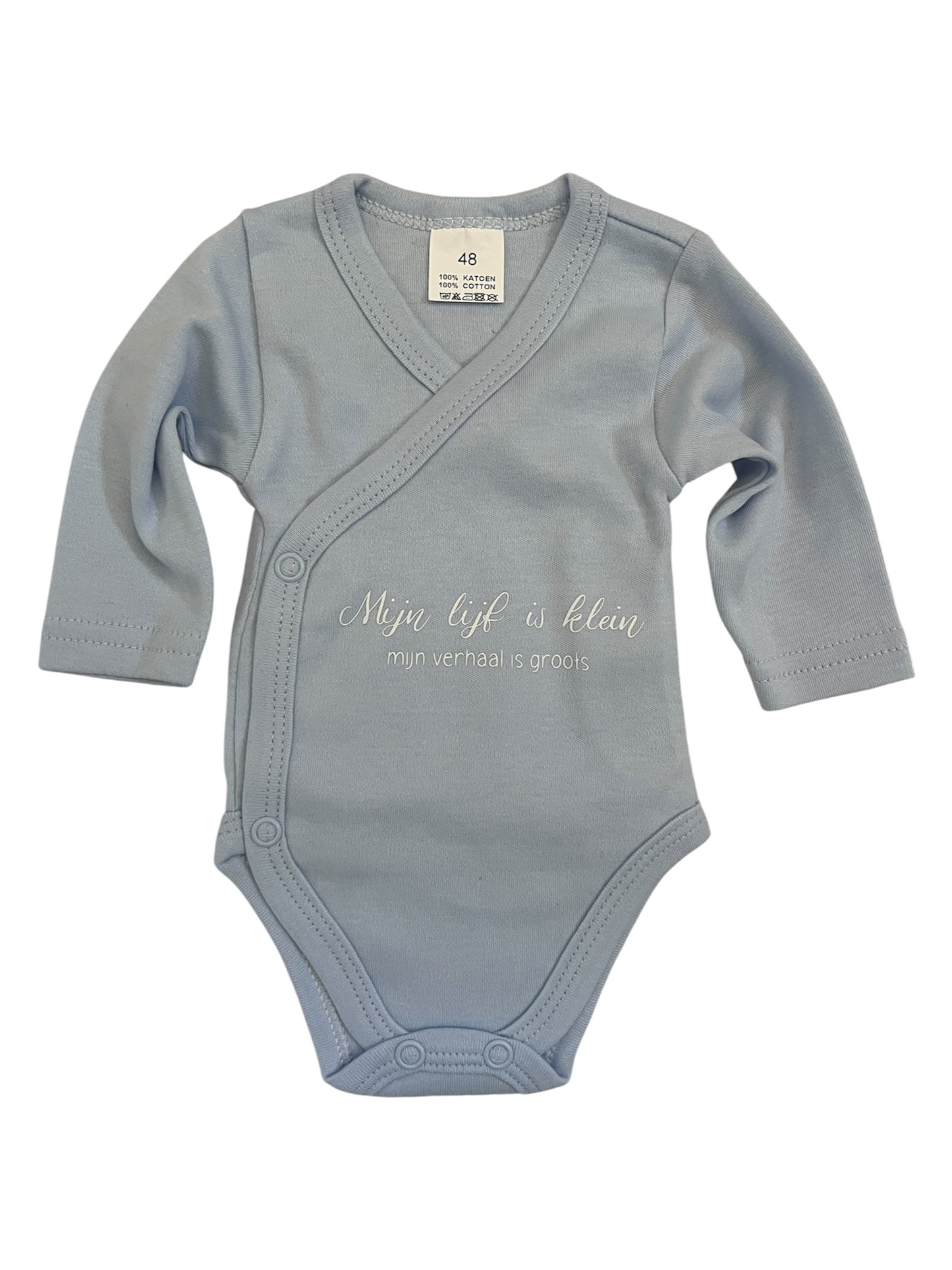 Kleine baby romper met tekst - mijn lijf is klein, mijn verhaal is groots