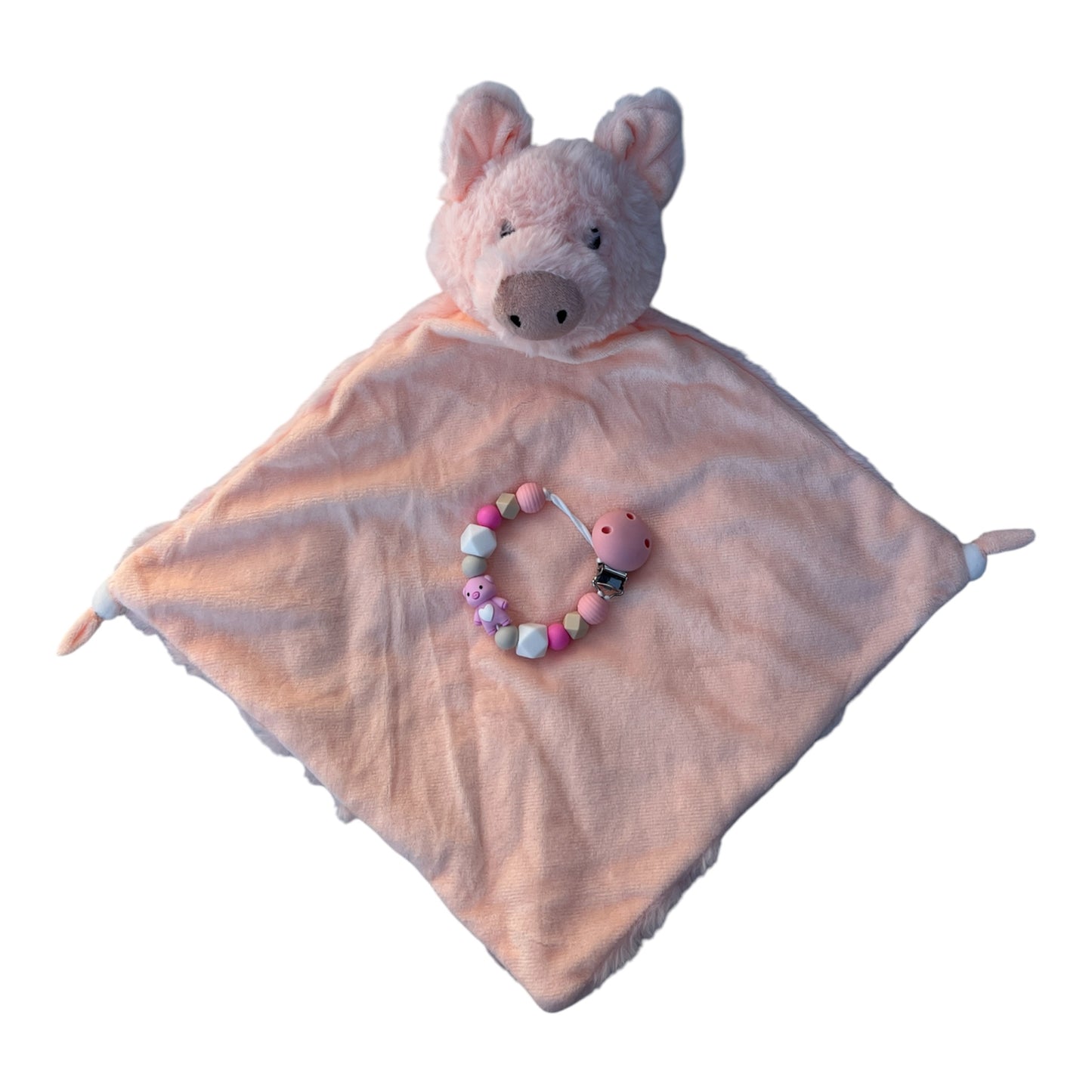 Set knuffeldoekje en speenkoord varken