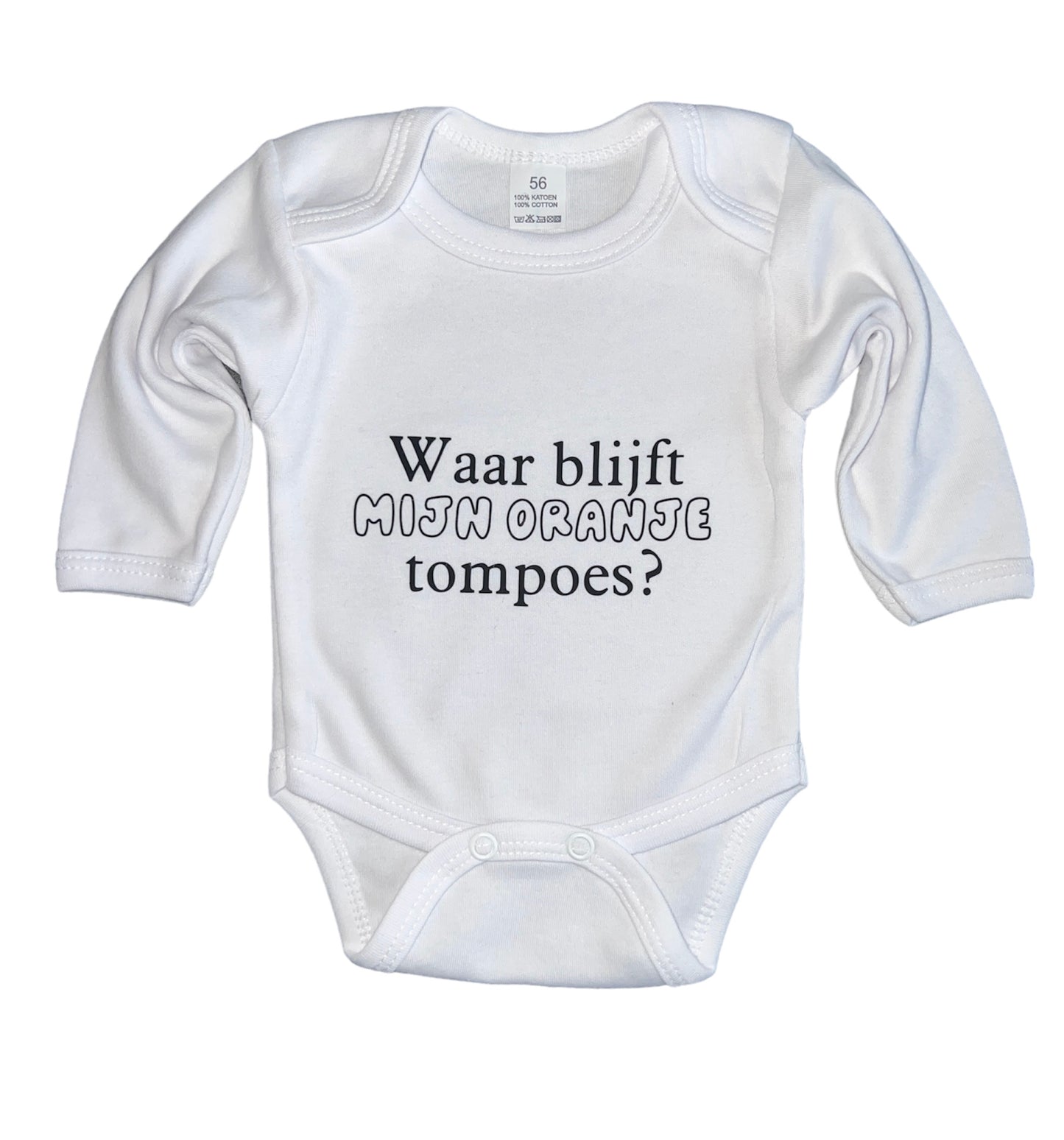 Romper met tekst - waar blijft mijn oranje tompoes