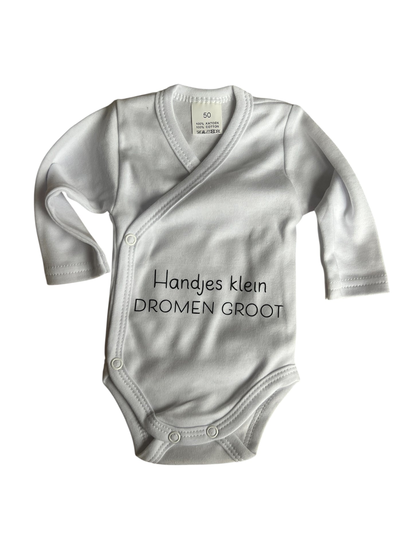 Kleine baby romper met tekst - handjes klein, dromen groot
