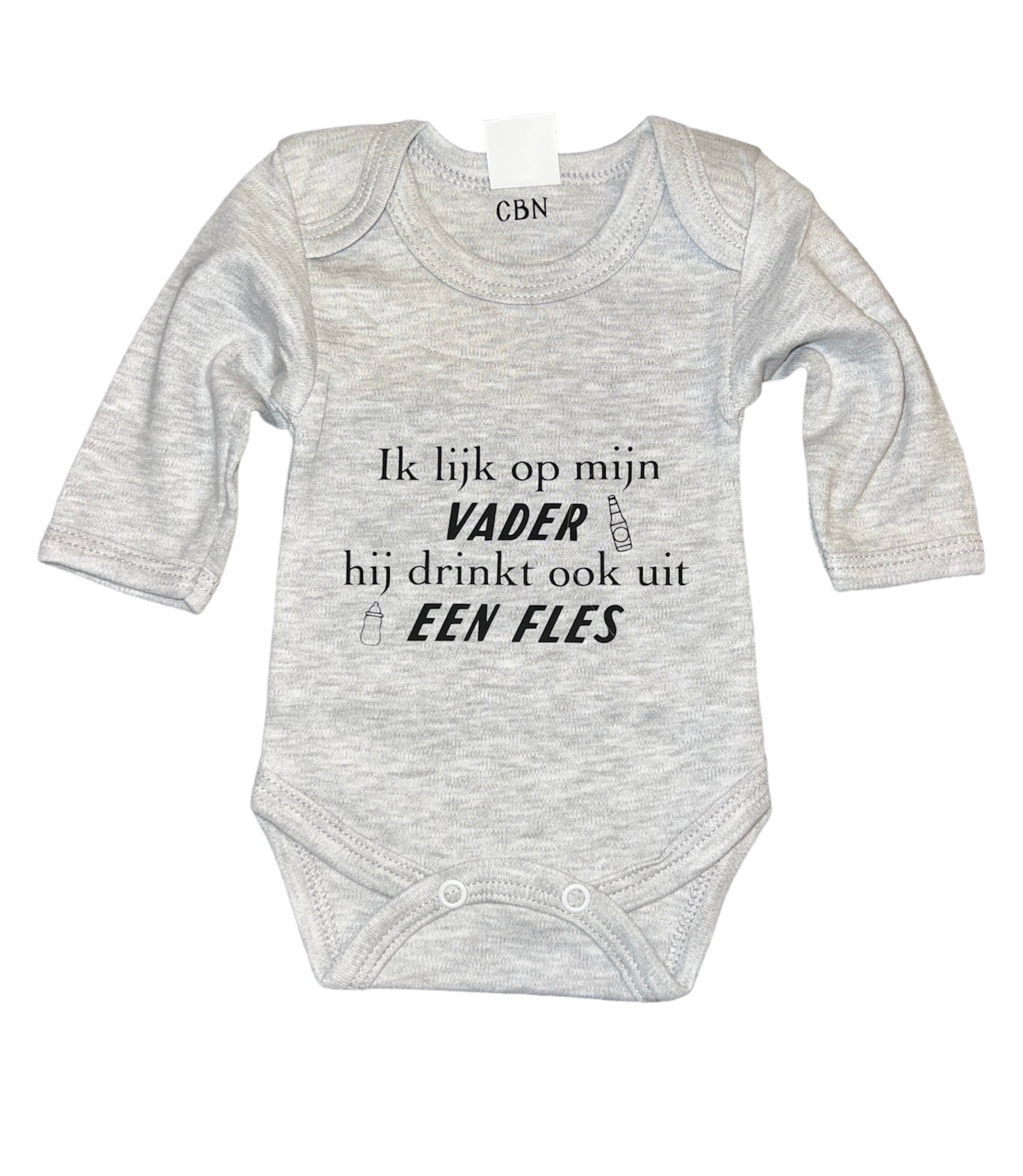 Baby romper met tekst- ik lijk op mijn vader hij drinkt ook uit een fl