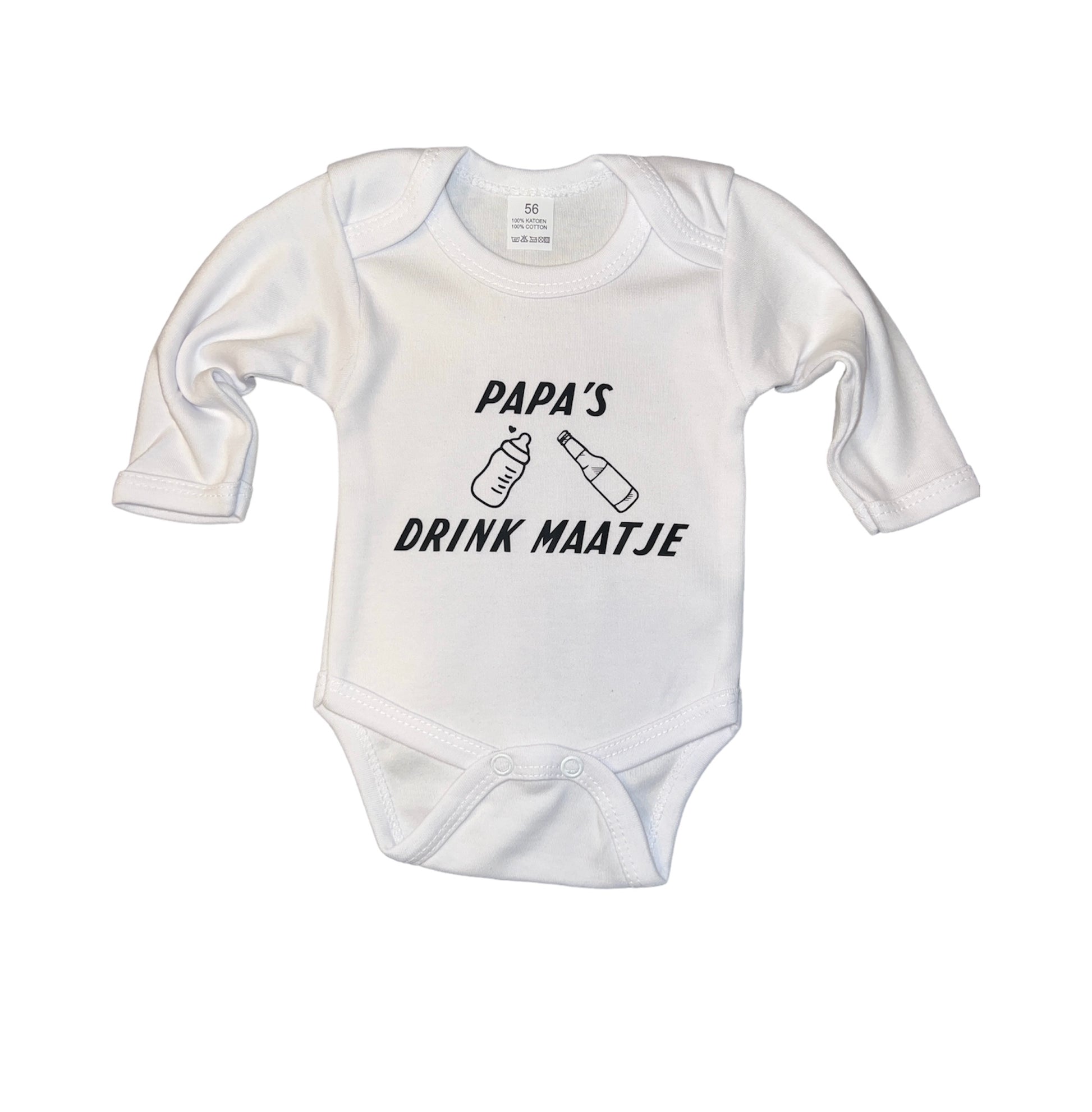 Baby Romper met tekst papa’s drink maatje 56 korte mouw Wit Tekst kleur wit